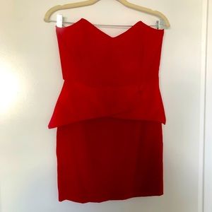 Michelle Mason Red Silk Strapless Dress Sz 2 Extra Small XS NWOT